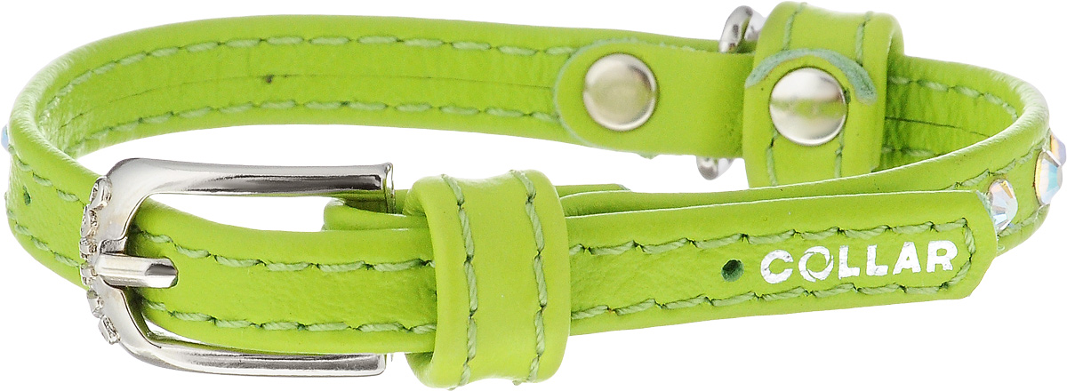 Ошейник для собак CoLLaR Glamour, цвет: салатовый, ширина 9 мм, обхват шеи 19-25 см32525 Ошейник для собак CoLLaR Glamour, цвет: салатовый, ширина 9 мм, обхват шеи 19-25 см32525Ошейник CoLLaR Glamour изготовлен из натуральной кожи, устойчивой к влажности и перепадам температур. Клеевой слой, сверхпрочные нити, крепкие металлические элементы делают ошейник надежным и долговечным. Изделие отличается высоким качеством, удобством и универсальностью. Размер ошейника регулируется при помощи металлической пряжки. Имеется металлическое кольцо для крепления поводка. Ваша собака тоже хочет выглядеть стильно! Модный ошейник, декорированный стразами, станет для питомца отличным украшением и выделит его среди остальных животных. Минимальный обхват шеи: 19 см. Максимальный обхват шеи: 25 см. Ширина: 9 мм.