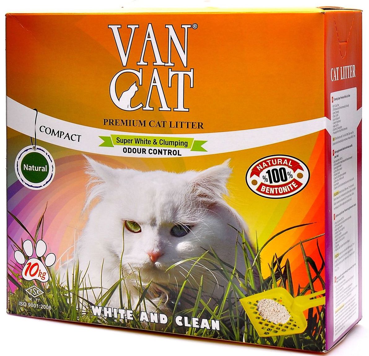 Наполнитель для кошачьих туалетов Van Cat 100% Натуральный, комкующийся, без пыли, 10 кг. 2024120241 Наполнитель для кошачьих туалетов Van Cat 100% Натуральный, комкующийся, без пыли, 10 кг. 2024120241100% натуральный Белый цвет – символ чистоты и свежести. Так же белый цвет – это символ здоровья. Как нам контролировать здоровье мочевыделительной системы у кошки наиболее простым способом? Только белый наполнитель для кошачьего туалета дает нам такую возможность. Отлично комкуется Гранулы 0,6-2,25 мм Эффективно устраняет неприятные запахи Не пылит, лапы остаются чистыми Способность к абсорбации 300% Безопасен для животных и окружающей среды Экономичен в использовании Сохраняет лоток сухим, прост в уборке Удобная картонная упаковка