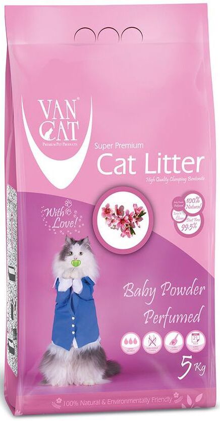 Наполнитель для кошачьих туалетов Van Cat, комкующийся, без пыли, с ароматом детской присыпки, 5 кг20246 Наполнитель для кошачьих туалетов Van Cat, комкующийся, без пыли, с ароматом детской присыпки, 5 кг20246100% натуральный Белый цвет – символ чистоты и свежести. Так же белый цвет – это символ здоровья. Как нам контролировать здоровье мочевыделительной системы у кошки наиболее простым способом? Только белый наполнитель для кошачьего туалета дает нам такую возможность. Отлично комкуется Гранулы 0,6-2,25 мм Эффективно устраняет неприятные запахи Не пылит, лапы остаются чистыми Способность к абсорбации 300% Безопасен для животных и окружающей среды Экономичен в использовании Сохраняет лоток сухим, прост в уборке Удобная картонная упаковка