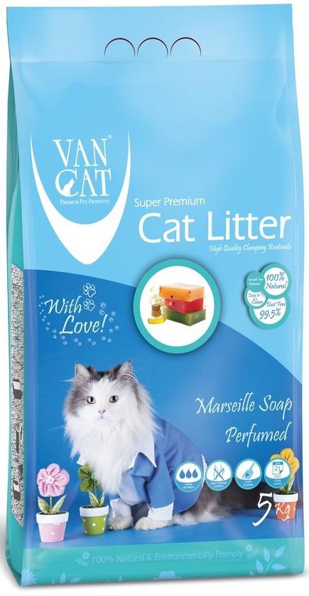 Наполнитель для кошачьих туалетов Van Cat, комкующийся, без пыли, с ароматом Марсельского мыла, 5 кг20658 Наполнитель для кошачьих туалетов Van Cat, комкующийся, без пыли, с ароматом Марсельского мыла, 5 кг20658100% натуральный Белый цвет – символ чистоты и свежести. Так же белый цвет – это символ здоровья. Как нам контролировать здоровье мочевыделительной системы у кошки наиболее простым способом? Только белый наполнитель для кошачьего туалета дает нам такую возможность. Отлично комкуется Гранулы 0,6-2,25 мм Эффективно устраняет неприятные запахи Не пылит, лапы остаются чистыми Способность к абсорбации 300% Безопасен для животных и окружающей среды Экономичен в использовании Сохраняет лоток сухим, прост в уборке Удобная картонная упаковка