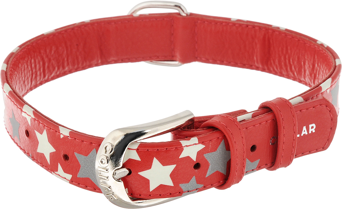 Ошейник для собак CoLLaR Glamour Звездочка, цвет: красный, белый, серый, ширина 2,5 см, обхват шеи 38-49 см35873 Ошейник для собак CoLLaR Glamour Звездочка, цвет: красный, белый, серый, ширина 2,5 см, обхват шеи 38-49 см35873Ошейник для собак CoLLaR Glamour Звездочка изготовлен из натуральной кожи и декорирован оригинальным рисунком. Специальная технология печати по коже позволяет наносить на ошейник устойчивый рисунок, обладающий одновременно светоотражающим и светонакопительным эффектом. Ошейник устойчив к влажности и перепадам температур. Сверхпрочные нити, крепкие металлические элементы делают ошейник надежным и долговечным. Обхват ошейника регулируется при помощи пряжки. Ошейник оснащен металлическим кольцом для крепления поводка. Изделие отличается высоким качеством, удобством и универсальностью. Минимальный обхват шеи: 38 см. Максимальный обхват шеи: 49 см. Ширина ошейника: 2,5 см.