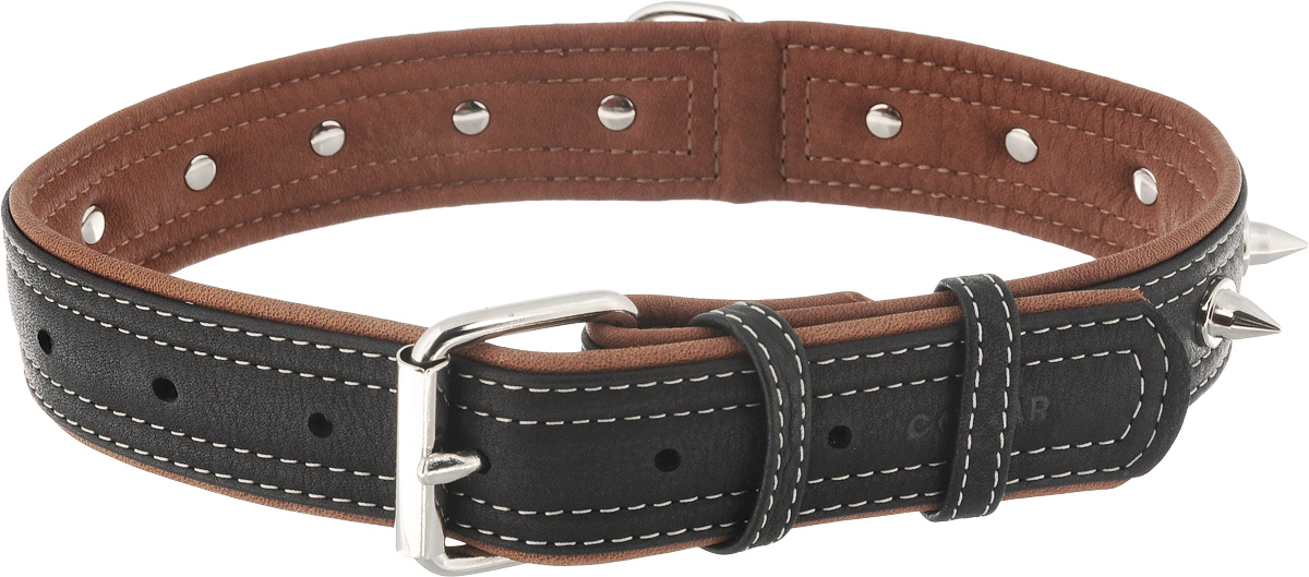 Ошейник для собак CoLLaR SOFT, с шипами, цвет: черный, коричневый, ширина 3,5 см, обхват шеи 46-60 см7212 Ошейник для собак CoLLaR SOFT, с шипами, цвет: черный, коричневый, ширина 3,5 см, обхват шеи 46-60 см7212Ошейник для собак CoLLaR SOFT изготовлен из высококачественной кожи и декорирован шипами. Он устойчив к влажности и перепадам температур. Сверхпрочные нити, крепкие металлические элементы делают ошейник надежным и долговечным. Обхват ошейника регулируется при помощи пряжки. Ошейник оснащен металлическим кольцом для крепления поводка. Изделие отличается высоким качеством, удобством и универсальностью. Минимальный обхват шеи: 46 см. Максимальный обхват шеи: 60 см. Ширина ошейника: 3,5 см.