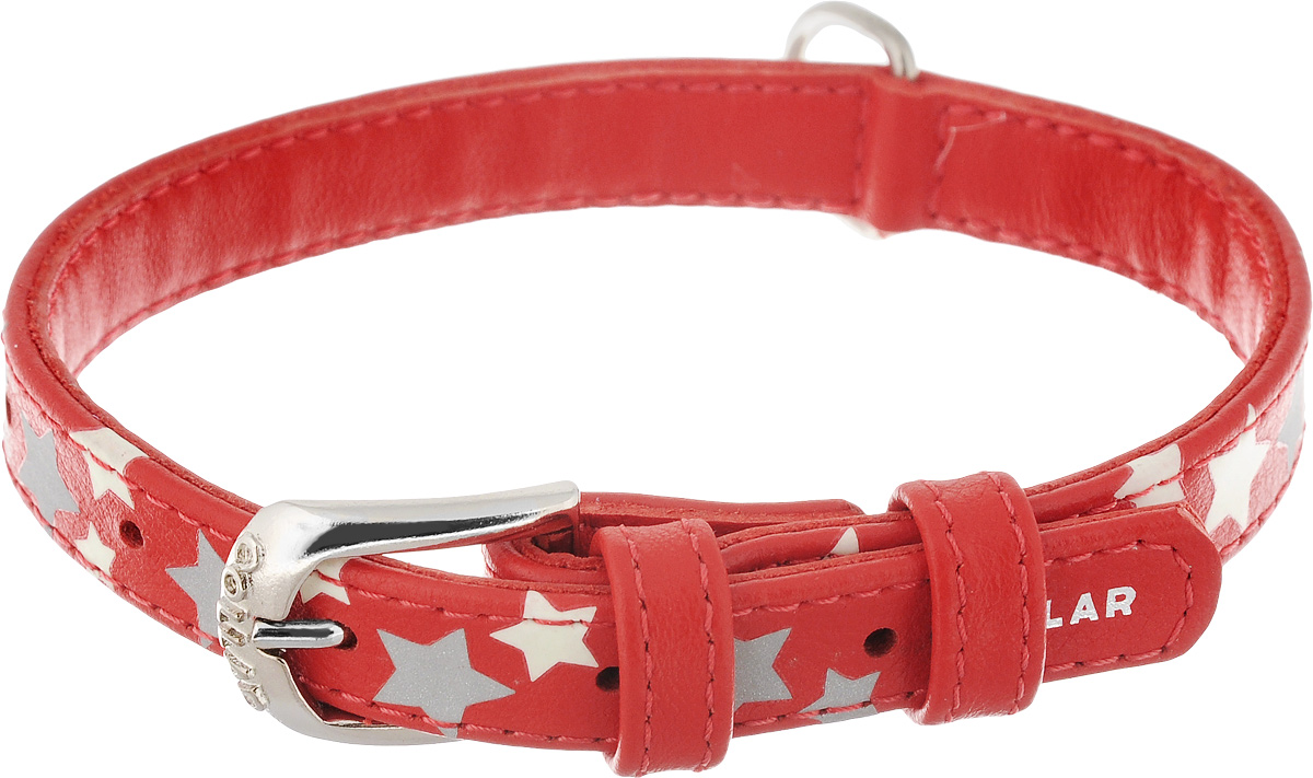 Ошейник для собак CoLLaR Glamour Звездочка, цвет: красный, ширина 1,5 см, обхват шеи 27-36 см35853 Ошейник для собак CoLLaR Glamour Звездочка, цвет: красный, ширина 1,5 см, обхват шеи 27-36 см35853Ошейник для собак CoLLaR Glamour Звездочка изготовлен из натуральной кожи и декорирован оригинальным рисунком. Специальная технология печати по коже позволяет наносить на ошейник устойчивый рисунок, обладающий одновременно светоотражающим и светонакопительным эффектом. Ошейник устойчив к влажности и перепадам температур. Сверхпрочные нити, крепкие металлические элементы делают ошейник надежным и долговечным. Обхват ошейника регулируется при помощи пряжки. Ошейник оснащен металлическим кольцом для крепления поводка. Изделие отличается высоким качеством, удобством и универсальностью. Минимальный обхват шеи: 27 см. Максимальный обхват шеи: 36 см. Ширина ошейника: 1,5 см. Длина ошейника: 39 см.
