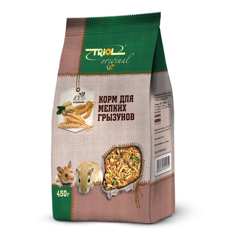 Корм Triol Original, для мелких грызунов, 450 гTF-01100 Корм Triol Original, для мелких грызунов, 450 гTF-01100Корма и лакомства Triol Original содержат только натуральные ингредиенты и изготовлены из отборного зерна. Оригинальная рецептура учитывает пещевые потребности вашего пернатого питомца. Сбалансированный и разнообразный состав не только удовлетворяет вкусовым предпочтениям, но и укрепляет здоровье.