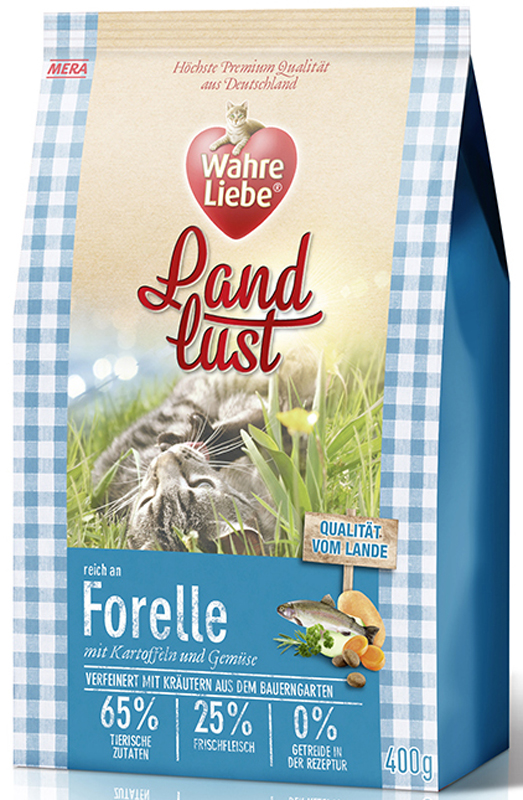 Корм сухой Wahre Liebe Landlust Forelle, для кошек, с форелью, 400 г31114 Корм сухой Wahre Liebe Landlust Forelle, для кошек, с форелью, 400 г31114Полнорационный беззерновой корм для кошек с форелью