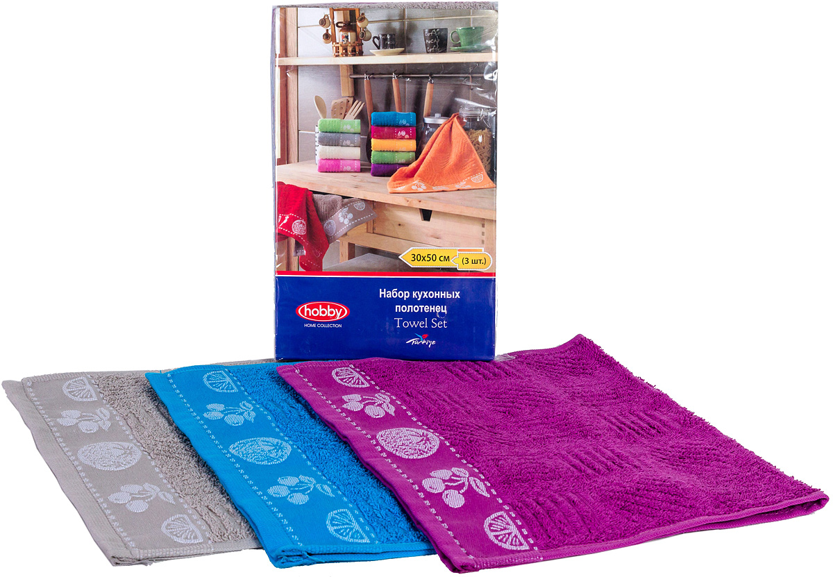Набор кухонных полотенец Hobby Home Collection Meyve Bahcesi, цвет: бирюзовый, лиловый, серый, 30 х 50 см, 3 шт1501000516 Набор кухонных полотенец Hobby Home Collection Meyve Bahcesi, цвет: бирюзовый, лиловый, серый, 30 х 50 см, 3 шт1501000516Набор Hobby Home Collection Meyve Bahcesi состоит из 3 кухонных полотенец, выполненных из натурального экологически чистого хлопка. Качество материала гарантирует безопасность не только взрослых, но и самых маленьких членов семьи. Набор полотенец Hobby Home Collection Meyve Bahcesi идеально дополнит интерьер вашей кухни и создаст атмосферу уюта и комфорта.