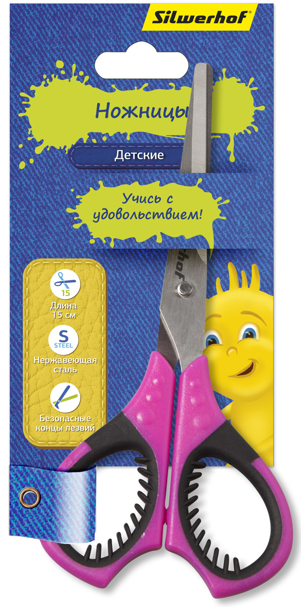 Silwerhof Ножницы детские Джинсовая коллекция цвет фуксия 15 см453085_фуксия Silwerhof Ножницы детские Джинсовая коллекция цвет фуксия 15 см453085_фуксияНожницы детские Silwerhof. Джинсовая коллекция с закругленными концами лезвий предназначены для резки бумаги, картона и фотографий. Прочность и качественная заточка обеспечивают эффективную работу лезвий по всей длине. Лезвия выполнены из высокоуглеродистой легированной стали. Ножницы оснащены эргономичными пластиковыми ручками с прорезиненными вставками. Не рекомендуется детям до 3-х лет.