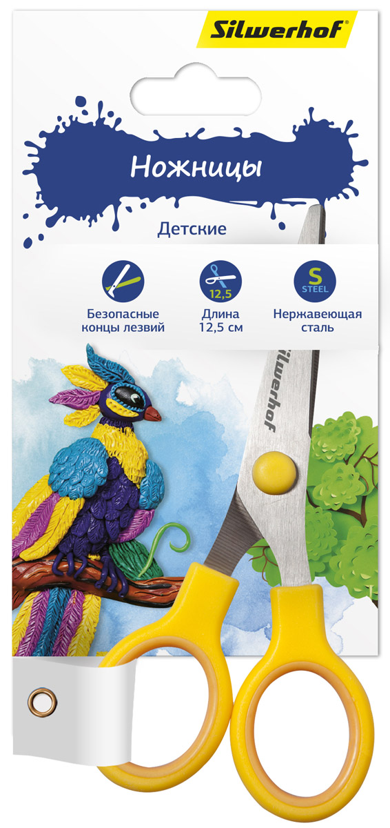 Silwerhof Ножницы детские Пластилиновая коллекция цвет желтый 13 см453070 Silwerhof Ножницы детские Пластилиновая коллекция цвет желтый 13 см453070Ножницы детские Silwerhof. Пластилиновая коллекция с закруглёнными концами лезвий предназначены для резки бумаги, картона и фотографий. Прочность и качественная заточка обеспечивают эффективную работу лезвий по всей длине. Лезвия выполнены из высокоуглеродистой легированной стали. Имеют удобные ручки. Не рекомендуется детям до 3-х лет.