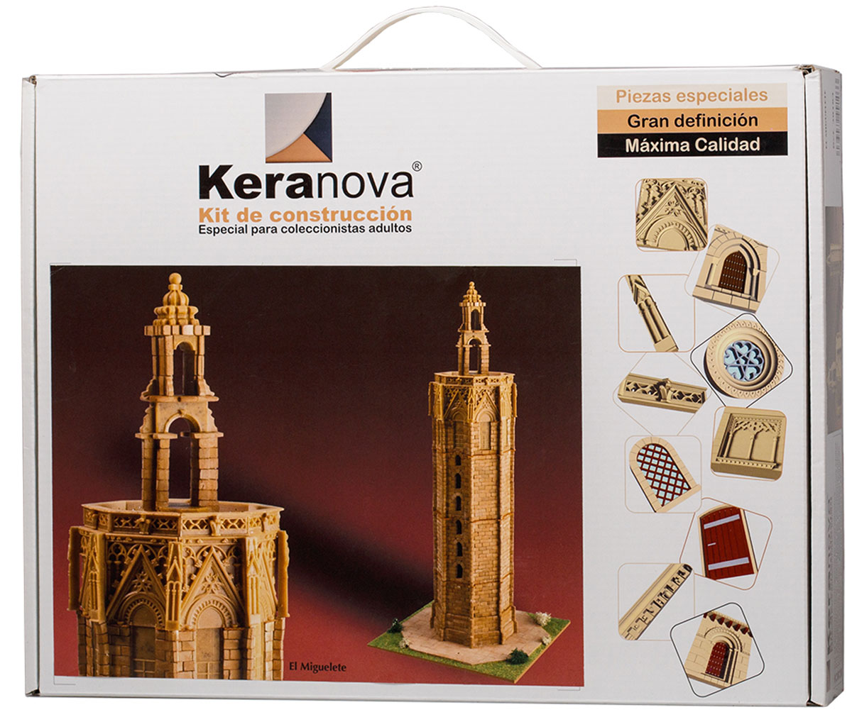 Keranova Конструктор Часовня Эль Мигелете30103 Keranova Конструктор Часовня Эль Мигелете30103Башня Мигелете является колокольней кафедрального собора Веленсии, Испания. Строительство башни началось в 1381 году и закончилось в 1429 году. Башня выполнена в стиле левантийской готики. высота башни до террасы по всему периметру составляет 51 метр, а общая высота – 63 метра. Она выполнена в форме ортогональной призмы и имеет 207 ступеней. В состав набора входят: - каркас модели из бумаги, - основа для миниатюры из МДФ, - набор кирпичиков и черепицы из глины разного размера(8 температурных режимов обжига кирпичиков), - имитация гравия, имитация травы, растительности (исландский мох – материал устойчивый к естественному разрушению), - имитация украшений фасадов и окон (изготовлены из натуральной смолы вручную), - деревянные планки, клей, схема сборки и инструкция. количество деталей: 3242 маштаб: 1/150