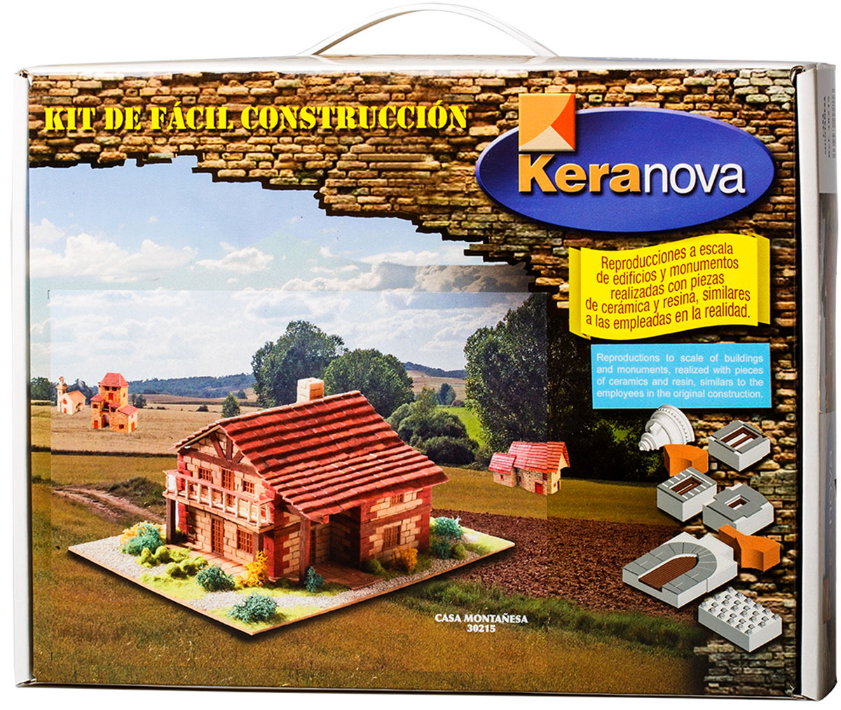 Keranova Конструктор Дом в горах30215 Keranova Конструктор Дом в горах30215Традиционный кантабрийский тип жилища - каса монтаньеса, представляющий собой двухэтажное строение с двухскатной крышей. Подобный тип возник в XVI-XVIII веках, получив широкое распространение в конце девятнадцатого века и первой трети двадцатого. Сегодня архитектурные ансамбли многих деревень и городов Кантабрии получили статус объекта Культурного интереса Испании (BIC). В состав набора входят: - каркас модели из бумаги, - основа для миниатюры из фанеры, - набор кирпичиков и черепицы из глины разного размера и разной фактуры (8 температурных режимов обжига кирпичиков), - имитация грунта (песок), имитация растительности (исландский мох – материал устойчивый к естественному разрушению), - имитация украшений фасадов и окон (изготовлены из натуральной смолы вручную), - имитация деревянных переводов (деревянные брусочки), клей, схема сборки и инструкция. количество деталей 1422