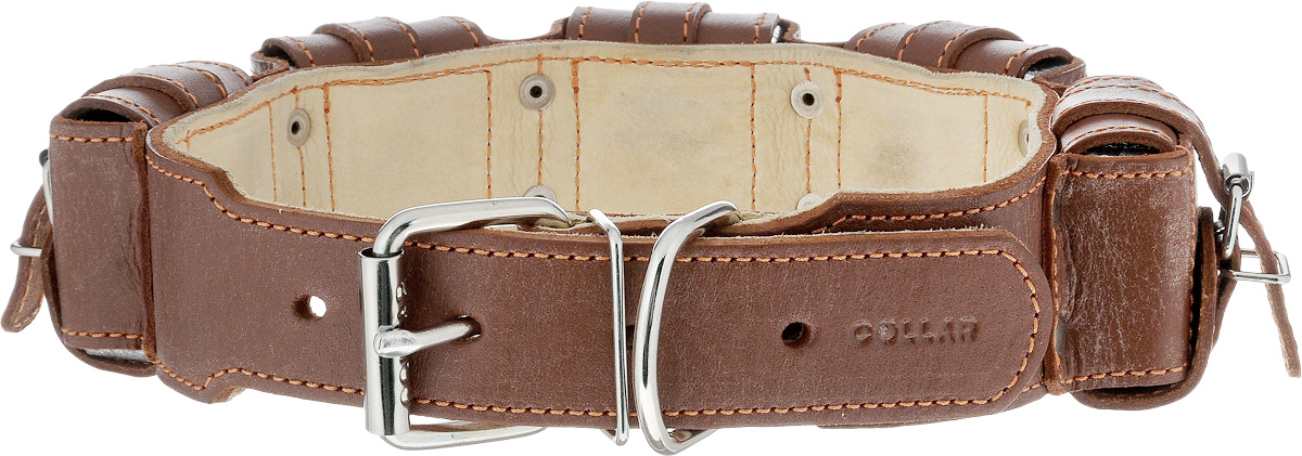 Ошейник для собак CoLLaR, с утяжелителями, цвет: коричневый, ширина 4,5 см, обхват шеи 49-58 см06636 Ошейник для собак CoLLaR, с утяжелителями, цвет: коричневый, ширина 4,5 см, обхват шеи 49-58 см06636Ошейник CoLLaR, выполненный из натуральной кожи, оснащен утяжелителями и может использоваться при выгуле или дрессировке бойцовых и служебных собак крупных пород при нехватке нагрузки и недостаточной мышечной массе. Нагрузку можно регулировать путем изъятия грузиков из расстегивающихся карманов. Крепкие металлические элементы делают ее надежной и долговечной. Размер регулируется при помощи пряжки. Ошейник для собак CoLLaR отличается высоким качеством, удобством и универсальностью. Минимальный обхват шеи: 49 см. Максимальный обхват шеи: 58 см. Ширина ошейника: 4,5 см. Количество грузиков: 5. Вес грузика: 400 г.