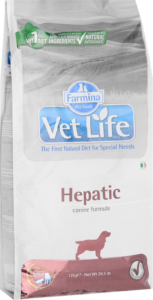 Корм сухой Farmina Vet Life, для собак при хронической печеночной недостаточности, диетический, 12 кг32041 Корм сухой Farmina Vet Life, для собак при хронической печеночной недостаточности, диетический, 12 кг32041Сухой корм Farmina Vet Life - диетическое питание для собак с хронической печеночной недостаточностью. Диета содержит ограниченное количество белка высокого качества, высокий уровень полиненасыщенных жирных кислот и высокий уровень легко усваиваемых углеводов. Низкое потребление меди ограничивает токсическое воздействие на поврежденное гепатоциты. Повышенное содержание полиненасыщенных жирных кислот омега-3 обеспечивает противовоспалительное действие и улучшает симптоматику при острых гепатопатиях. Присутствие в диете крахмала и гидролизата белка компенсирует недостаточность пищеварения (белкового и углеводного обмена) в случает хронической печеночной недостаточности. Товар сертифицирован.