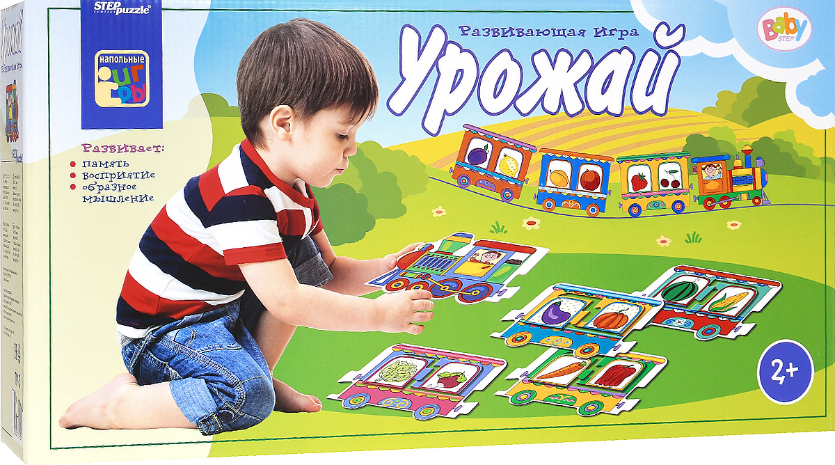 Step Puzzle Пазл для малыша Паровозики Урожай 7011570115 Step Puzzle Пазл для малыша Паровозики Урожай 7011570115Пазл для малышей Step Puzzle Паровозики. Урожай прекрасно подходит для малышей от 2-х лет. Пазл в виде паровозиков с вагончиками поможет вашему ребенку провести время интересно и полезно. Собрав этот пазл, состоящий из 20 элементов, получится паровоз с шестью вагонами. В каждый вагон ваш малыш сможет поставить по несколько карточек с изображениями разных овощей и фруктов. Пазл - великолепная игра для семейного досуга. Сегодня собирание пазлов стало особенно популярным, главным образом, благодаря своей многообразной тематике, способной удовлетворить самый взыскательный вкус. Собирание пазла развивает мелкую моторику ребенка, тренирует наблюдательность, логическое мышление, знакомит с окружающим миром, с цветом и разнообразными формами.