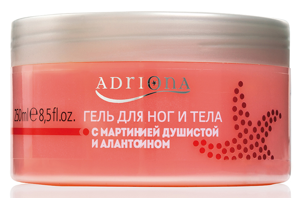 Adriona Гель для ног и тела с мартинией душистой и аллантоином , 250МЛ10373 Adriona Гель для ног и тела с мартинией душистой и аллантоином , 250МЛ10373100% натуральный продукт. Помогает при болях в спине, радикулите, ревматизме и артрите. Гель содержит экстракт корня мартинии душистой, чьи противовоспалительные свойства при ревматизме и воспалениях суставов доказаны рядом научных исследований. Гель также снимает воспаления и уменьшает боли в тазобедренных и коленных суставах. Экстракт из корня мартинии является эффективным заменителем гормональных агрессивных веществ, кортикостероидов, применяемых в медицине при лечении воспалительных процессов в суставах. Аллантоин является мощным антиоксидантом, интенсивно увлажняет и смягчает кожу, сужает поры, обладает противовоспалительным действием, уменьшает раздражения, регенерирует кожу. Он заживляет поврежденные ткани, ускоряет их восстановление, способствует быстрому заживлению ссадин и трещин.