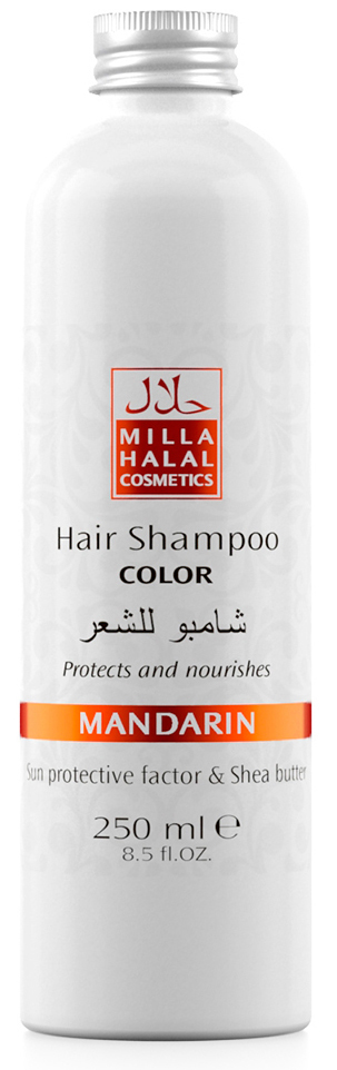Milla Halal Cosmetics Шампунь для окрашенных волос с маслом ши (карите) и защитным УФ-фактором MILLA MANDARIN, 250МЛ10764 Milla Halal Cosmetics Шампунь для окрашенных волос с маслом ши (карите) и защитным УФ-фактором MILLA MANDARIN, 250МЛ10764100% натуральный продукт. Шампунь с маслом Ши (Карите) и эфирным маслом Мандарина укрепляет волосы, защищает цвет окрашенных волос. После применения шампуня волосы выглядят как свежеокрашенные, имеют нужный тон, становятся блестящими и шелковистыми. Специальная формула шампуня защищает и питает волосы. Солнцезащитный компонент, присутствующий в масле ши, защищает волосы от негативного воздействия окружающей среды, а также способствует устойчивости тона окрашенных волос.