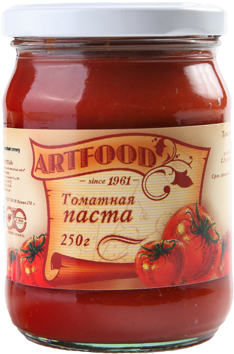 Artfood томатная паста, 250 г21001110200000 Artfood томатная паста, 250 г21001110200000Впервые продукт, напоминающий томатную пасту, появился в XIX веке в Италии: итальянские повара готовили соусы из томатов, добавляя туда оливковое масло с перцем и чеснок. Томатная паста является не только вкусной, но и полезной. Ее добавляют в различные блюда, так как она придает пикантность, цвет и насыщенный аромат пище.