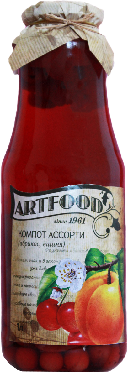 Artfood компот ассорти, 1 л13001110200003 Artfood компот ассорти, 1 л13001110200003Компот обладает множеством полезных свойств в сравнении с другими жидкостями. В отличие от воды в нём содержатся витамины. От соков компот отличается тем, что не содержит такого обильного количества кислот, которые могут негативно повлиять на желудок