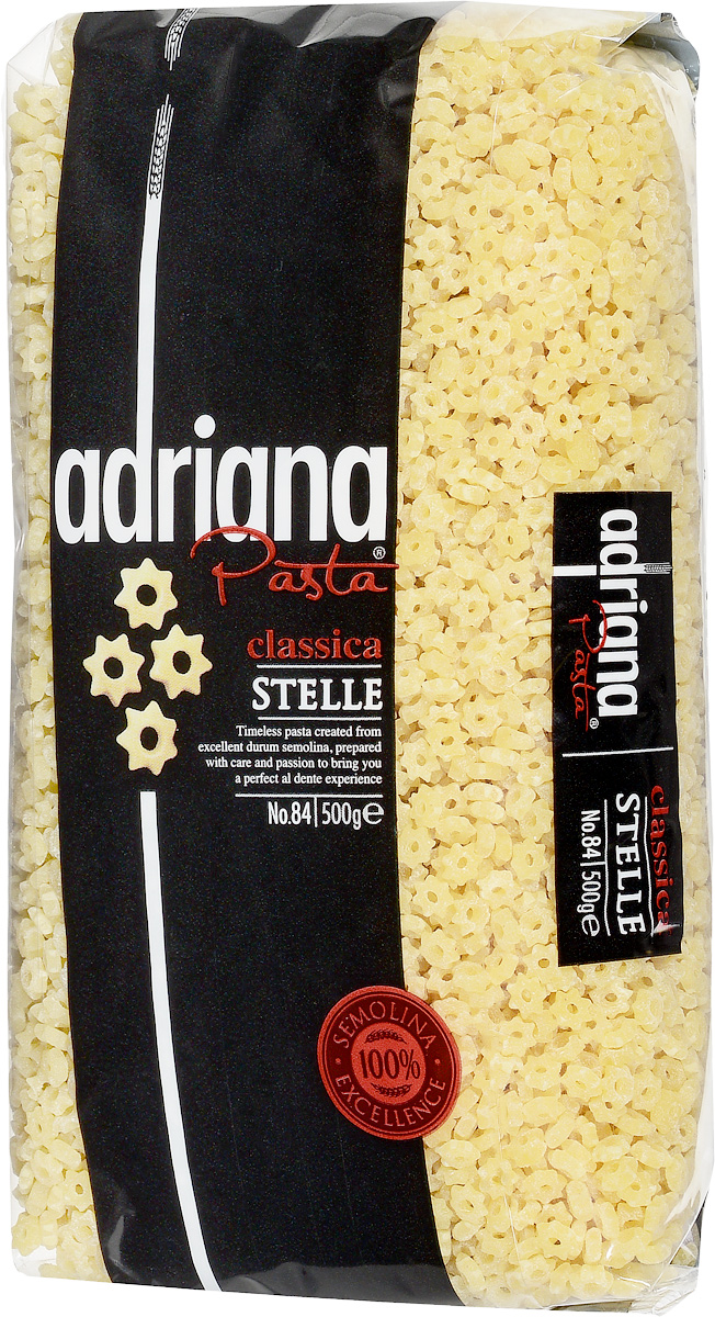 Adriana Stelle паста, 500 г15021 Adriana Stelle паста, 500 г15021Adriana - высококачественная паста из 100% семолины. Только 100% семолина или качественная мука из специальных твердых сортов пшеницы гарантирует, что паста, даже после превышения рекомендуемого времени приготовления, не разварится и не слипнется после охлаждения. Небольшой, удобный размер и нежный вкус макаронных изделий позволяет использовать их для детского супчика. Способ приготовления: варить макаронные изделия в кипящей подсоленной воде (1 литр воды на 100 грамм макаронных изделий). Можете добавить столовую ложку растительного масла. Варить в течение 5-7 минут, постоянно помешивая. В конце приготовления попробуйте. Слейте воду и подавайте на стол.