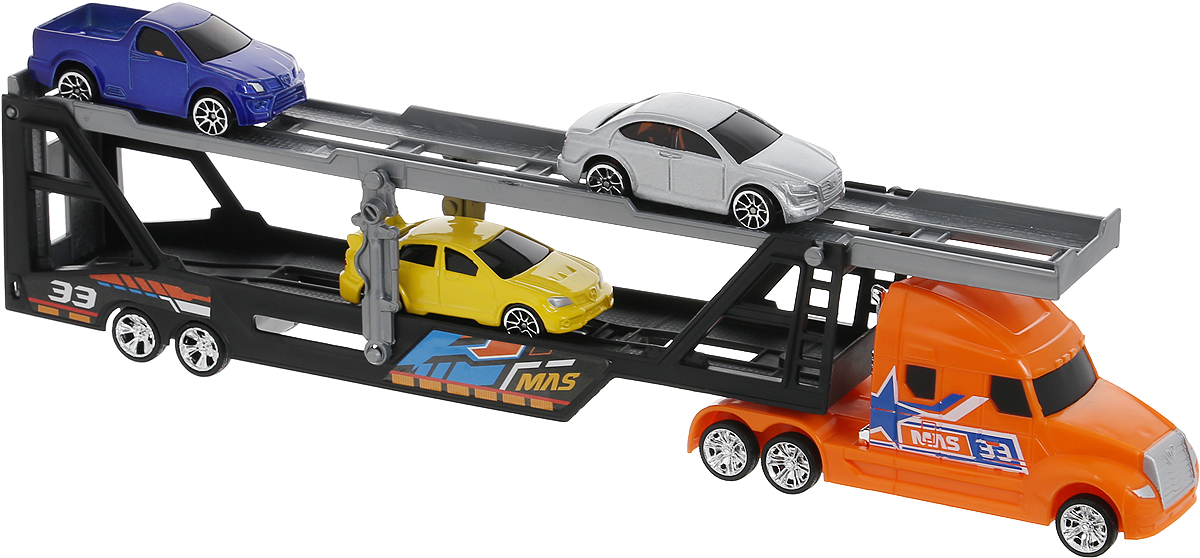 MotorMax Набор машинок Car Transporter76540_оранжевый MotorMax Набор машинок Car Transporter76540_оранжевыйНабор машинок MotorMax Car Transporter понравится вашему маленькому любителю техники. В наборе большой трейлер с рампой для погрузки машинок и 3 металлические легковые машинки разных цветов. Машинки выполнены из высококачественных прочных материалов, благодаря чему прослужат очень долго. Колеса трейлера снабжены прорезиненными покрышками. Колесики трейлера и машинок крутятся. Ваш ребенок будет в восторге от такого подарка!