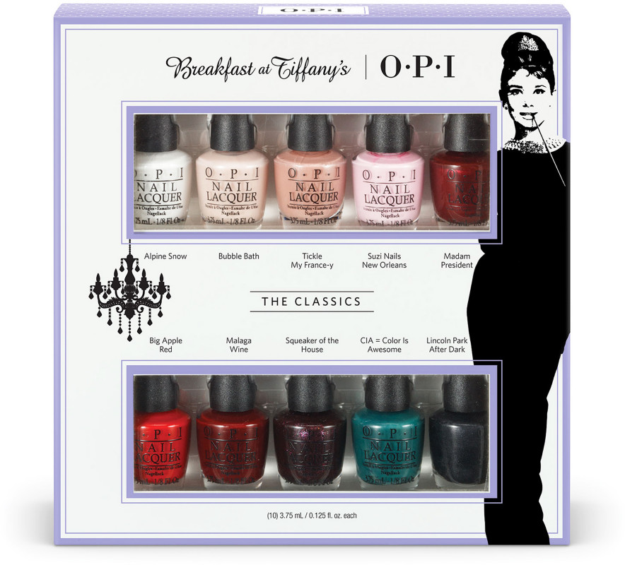OPI Набор мини лаков для ногтей Holiday 2016, 10 х 3,75 млHR H26 OPI Набор мини лаков для ногтей Holiday 2016, 10 х 3,75 млHR H26К 55-летию фильма Завтрак у Тиффани и Рождеству компания OPI представила лучшие оттенки 2016 года в одном наборе. В набор из 10 мини-лаков по 3,75 мл вошли оттенки: Alpine Snow, Bubble Bath, Tickle My France-y, Suzi Nails New Orleans, Madam President Big Apple Red, Malaga Wine, Squeaker of the House, *ведущий оттенок 2016, Lincoln Park After Dark