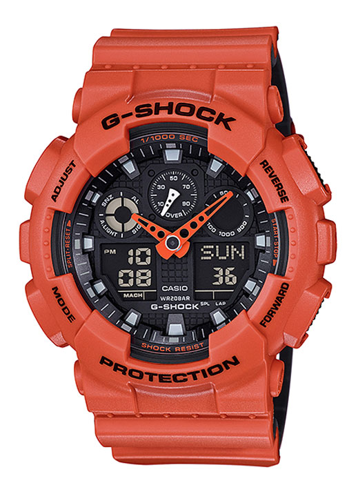 Часы наручные мужские Casio G-Shock, цвет: оранжевый, черный. GA-100L-4AGA-100L-4A Часы наручные мужские Casio G-Shock, цвет: оранжевый, черный. GA-100L-4AGA-100L-4AКомбинированные стрелочные + электронные