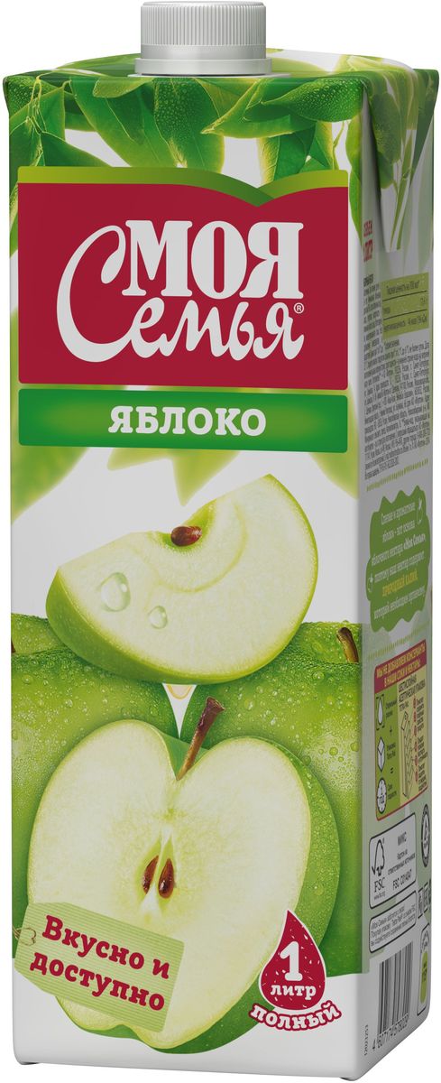 Моя Семья Яблочный нектар, 1 л1480802 Моя Семья Яблочный нектар, 1 л1480802Спелые и ароматные яблоки – вот основа яблочного нектара Моя Cемья, поэтому наш нектар содержит природный калий, который необходим организму.