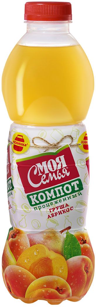 Моя Семья Компот Груша-Абрикос, 0,9 л1541701 Моя Семья Компот Груша-Абрикос, 0,9 л1541701Моя Семья объединяет любимые вкусы и представляет компот из сочной груши и солнечного абрикоса! В процессе производства сокосодержащих напитков компот процеженный Моя Семья соблюдены высокие требования к отбору плодов, чтобы сохранить их уникальные полезные свойства.