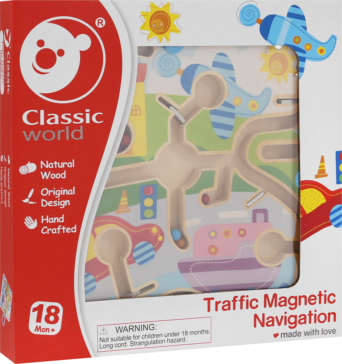 Classic World Магнитный лабиринт Транспорт3580 Classic World Магнитный лабиринт Транспорт3580Замечательный магнитный лабиринт Classic World Транспорт подарит вашему ребёнку массу положительных эмоций и познакомит с различными видами транспорта. Необходимо помочь шарикам добраться до домика, соответствующего его цвету. На пути у шариков много препятствий, преодолеть которые поможет волшебная магнитная палочка. Благодаря разноцветным шарикам знакомство с цветом пройдёт в простой и занятной игровой форме. Игрушка выполнена из высококачественных материалов и окрашена безопасными детскими красками. Игра- лабиринт способствует развитию мелкой моторики и логики, Ребенок сможет придумать много интересных историй про приключения отважного самолета, стремительного корабля и других персонажей, а это значит, что он разовьет свою речь и воображение.