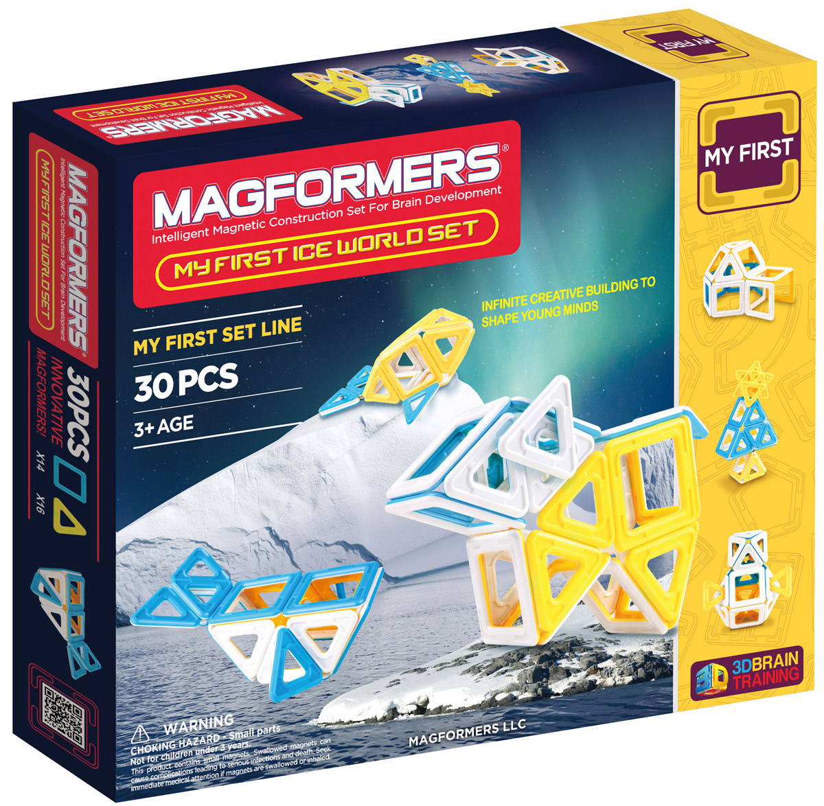 Magformers Магнитный конструктор Ice World63136 Magformers Магнитный конструктор Ice World63136Вы без ума от хрупких снежинок и сверкающих льдов? С набором Magformers Ice World вы перенесетесь в царство вечных снегов, не выходя из комнаты. С помощью квадратов и треугольников, выполненных в специальных бело-желтых и бело-голубых тонах, так легко собрать иглу, полярных медведей, тюленей, пингвинов и даже снежного человека. Придумывайте и воплощайте в жизнь свою зимнюю сказку! Конструктор отлично подойдет для ознакомления с магнитными конструкторами Magformers. Красочно иллюстрированная инструкция, сопровождающая набор, позволит маленьким строителям с легкостью освоить азы конструирования. Конструктор также станет прекрасным дополнением к уже имеющимся наборам. Набор Magformers My Ice World содержит 30 элементов. Наборы Magformers выгодно отличаются от других конструкторов тем, что внутри каждого элемента находятся магниты. В процессе соединения деталей магниты сами поворачиваются друг к другу нужной стороной, что делает процесс сборки таким легким и удобным. Магниты...