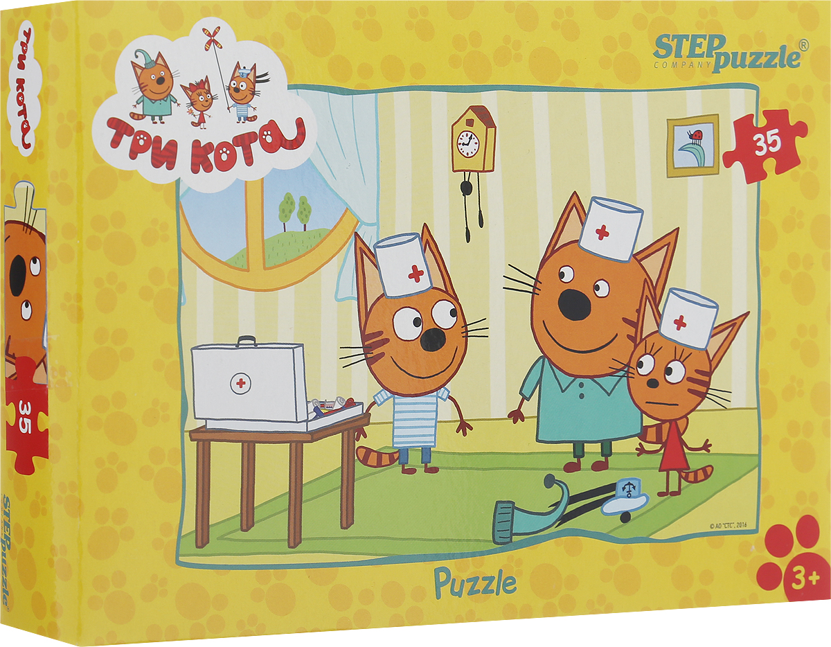 Step Puzzle Пазл для малышей Три кота 9115091150 Step Puzzle Пазл для малышей Три кота 9115091150Пазл для малышей Step Puzzle Три кота создан по мотивам мультфильма Три кота. История рассказывает о семье котят и их родителей. Пазл включает в себя 35 элементов, собрав которые, вы получите картинку с изображением сюжета из мультфильма. Собирание пазла развивает у ребенка мелкую моторику рук, тренирует наблюдательность, логическое мышление, знакомит с окружающим миром, с цветами и разнообразными формами, учит усидчивости и терпению, аккуратности и вниманию.