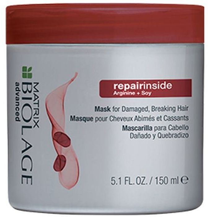Matrix Biolage Repairinside Маска для реконструкции сильно поврежденных и ломких волос, 150 млP0989900 Matrix Biolage Repairinside Маска для реконструкции сильно поврежденных и ломких волос, 150 млP0989900Систематическое использование термоинструментов и химическое воздействие приводит к повреждению волос, и как следствие они теряют свою силу, становятся ломкими, секущимися и подверженными негативному воздействию окружающей среды. Гамма БИОЛАЖ РЕПЕРИНСАЙД, обогащенная маслом сои и аргинином, помогает реконструировать поврежденные волосы. Реконструкция волос на 75% после первого использования* Маска, обогащённая маслом сои и аргинином, помогает реконструировать сильно поврежденные волосы.Интенсивно увлажняет волосы, помогая восстановить их эластичность и блеск.*При использовании системы из шампуня, кондиционера и несмываемого ухода.
