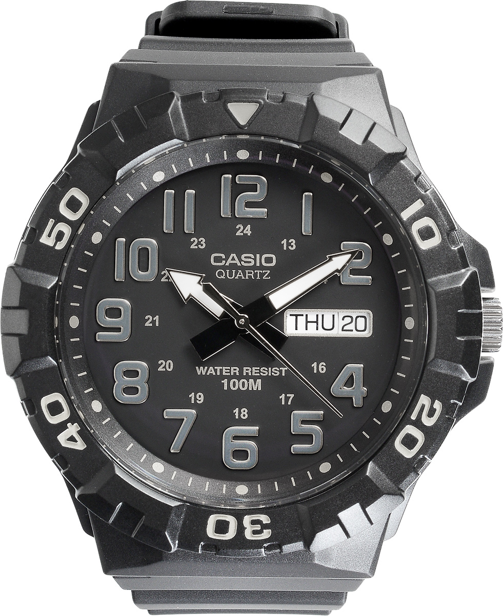Часы наручные мужские Casio Collection, цвет: черный, серебристый. MRW-210H-1AMRW-210H-1A Часы наручные мужские Casio Collection, цвет: черный, серебристый. MRW-210H-1AMRW-210H-1AСтильные спортивные мужские часы Casio выполнены из пластика в стилистике дайверских часов. Часы оснащены кварцевым механизмом с тремя стрелками, поворотным безелем и устойчивым к царапинам пластиковым стеклом, степенью влагозащиты 10 ATM. На стрелки нанесен специальный светонакопительный состав с ярким послесвечением даже после кратковременного воздействия света. Изделие дополнено резиновым ремешком, оснащенным удобной классической застежкой, позволяющей максимально комфортно и быстро снимать и одевать часы. Часы поставляются в фирменной упаковке. Элегантный дизайн и современный стиль часов Casio из коллекции Classic раскроют непревзойденный вкус их обладателя.