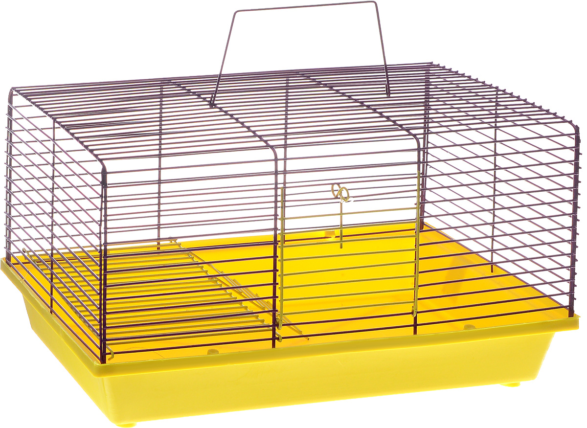 Клетка для хомяка "ЗооМарк", 2-этажная, цвет: желтый поддон, фиолетовая решетка, 36 х 23 х 20 см