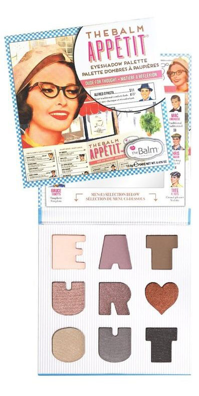 theBalm Appetit Палетка теней из 9 оттенков, 13,5 г809088 theBalm Appetit Палетка теней из 9 оттенков, 13,5 г809088Палетка с аппетитными оттенками теней порадует истинных гурманов в косметике. 3 благородных матовых, 3 с мягким шиммером и 3 металлических оттенка с текстурой, не содержащей тальк (talc-free textures), отлично тушуются и стойко держатся в течение дня.