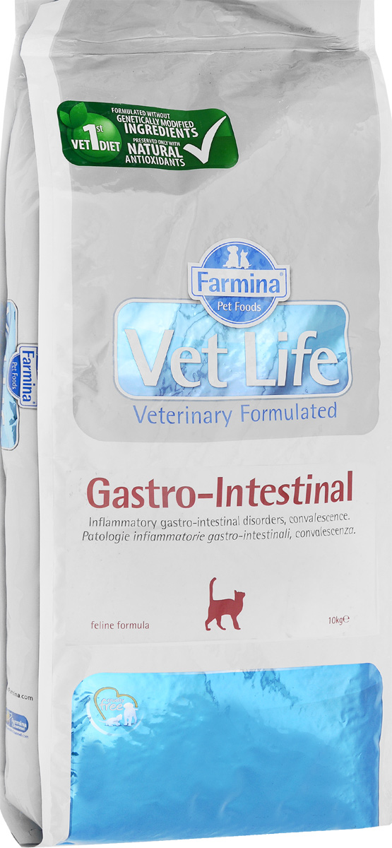 Корм сухой Farmina Vet Life для кошек с нарушениями процессов переваривания и всасывания в кишечнике, диетический, 10 кг24800 Корм сухой Farmina Vet Life для кошек с нарушениями процессов переваривания и всасывания в кишечнике, диетический, 10 кг24800Корм сухой Farmina Vet Life - это диетическое питание для кошек, разработанное для пациентов с нарушениями процессов переваривания и всасывания в кишечнике. Способствует восстановлению процессов пищеварения, благодаря повышенному содержанию электролитов и специально подобранным ингредиентам. Также корм может использоваться в период восстановления после хирургических операций на ЖКТ, при инвазионных и инфекционных заболеваниях. Рекомендации по кормлению: использовать по назначению ветеринарного врача. Товар сертифицирован.