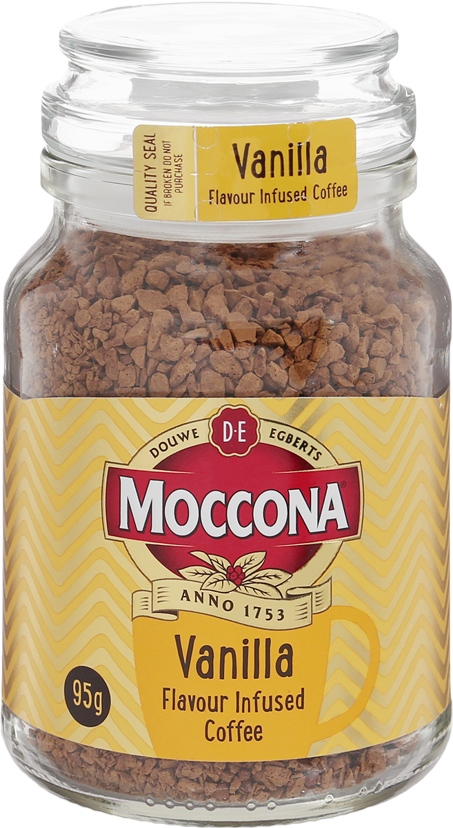 Moccona Vanilla кофе растворимый с ароматом ванили, 95 г (стеклянная банка)8711000309087 Moccona Vanilla кофе растворимый с ароматом ванили, 95 г (стеклянная банка)8711000309087Почувствуйте лёгкий и нежный привкус ванили, который добавит экзотики и гармонии в Вашу чашку кофе Moccona Vanilla.
