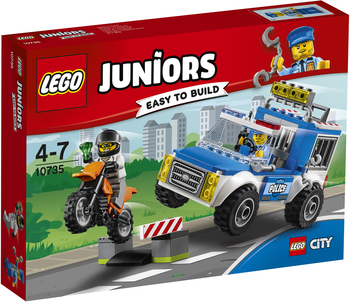 LEGO Juniors Конструктор Погоня на полицейском грузовике 1073510735 LEGO Juniors Конструктор Погоня на полицейском грузовике 1073510735Чрезвычайная ситуация! Воришка из LEGO City украл из сейфа драгоценный камень и пустился наутёк! Прыгай за руль полицейского грузовика и мчись быстрее ветра, чтобы устроить засаду! Поймай воришку, запри его в камере в задней части грузовика и отвези в тюрьму. Ещё одно задание для полицейских LEGO Juniors выполнено!