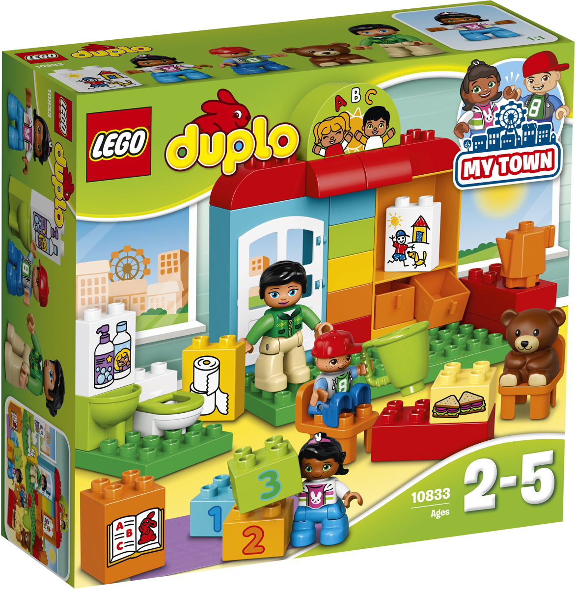 LEGO DUPLO Конструктор Детский сад 1083310833 LEGO DUPLO Конструктор Детский сад 1083310833Разыгрывайте реальные сценарии из жизни с помощью LEGO DUPLO: создавайте узнаваемый мир с новыми фигурками DUPLO. С этим красочным набором и серии DUPLO малыши будут рады в деталях рассказать вам о своём дне в детском саду, начиная с игр на коврике и обеда и заканчивая гигиеническими процедурами и уборкой. Помогите своему ребенку учиться и поощряйте освоение им навыков ролевой игры. В набор входят три минифигурки DUPLO.