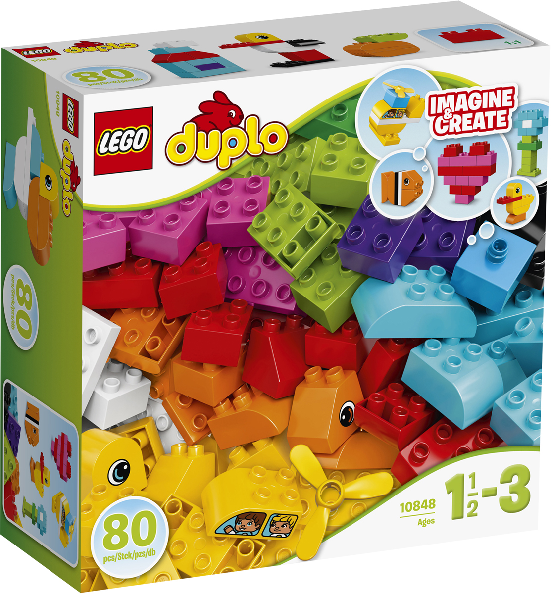 LEGO DUPLO Конструктор Мои первые кубики 1084810848 LEGO DUPLO Конструктор Мои первые кубики 1084810848Пробудите воображение малыша с помощью потрясающего ассортимента кубиков LEGO DUPLO, который может стать источником бесконечного веселья! Используя эти яркие, красочные кубики, некоторые из которых украшены с двух сторон, пропеллер и карточки по сборке как источник вдохновения дети могут построить практически все, что только можно представить: самолёт, лодку и маленький домик! Крупные кубики LEGO DUPLO специально сконструированы так, чтобы они были безопасны и удобны для маленьких ручек.