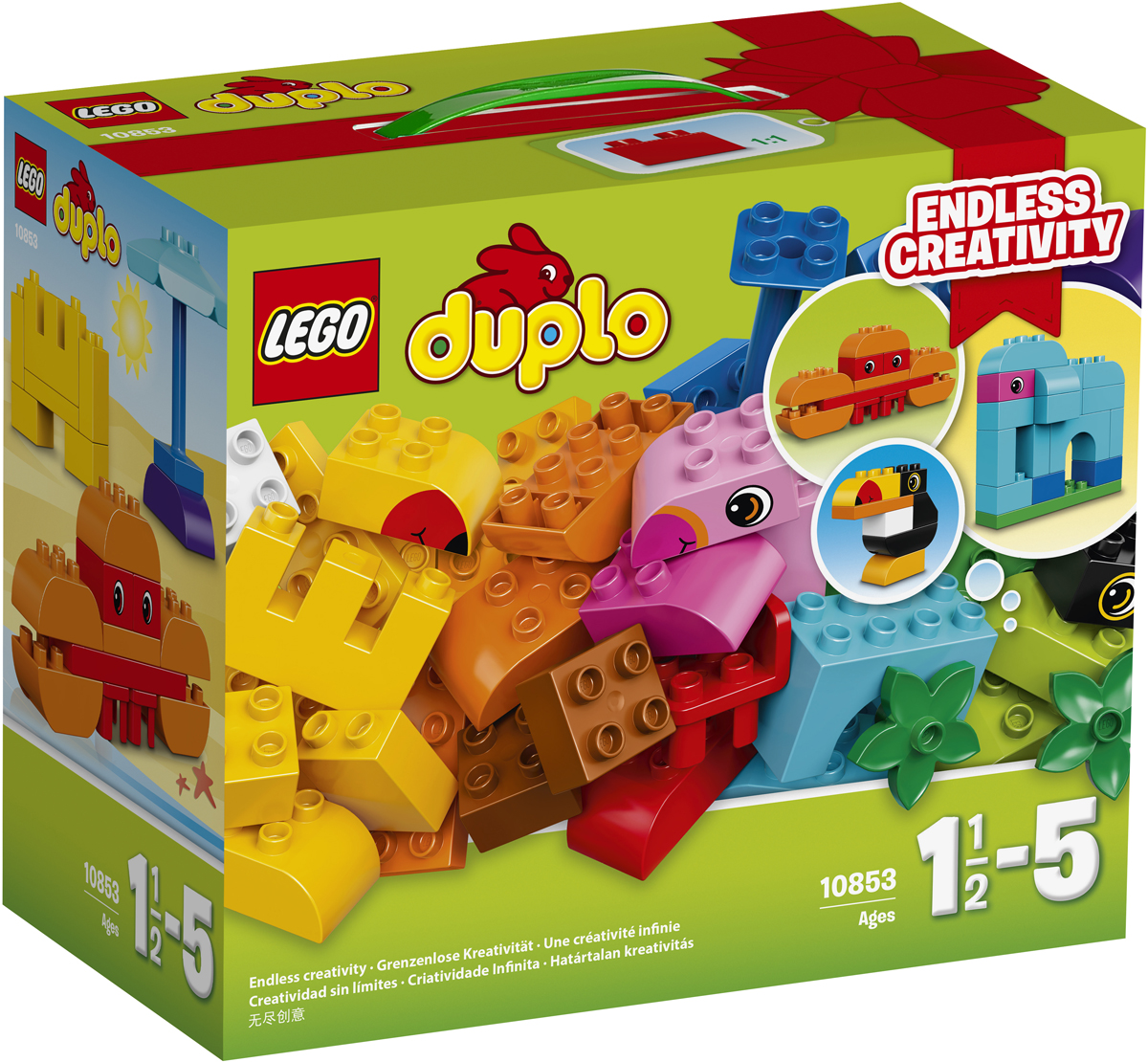 LEGO DUPLO Конструктор Набор деталей для творческого конструирования 1085310853 LEGO DUPLO Конструктор Набор деталей для творческого конструирования 1085310853Любознательным непоседам понравится создавать из огромного числа ярких кубиков LEGO DUPLO модели на тропическую тему: слона, ананас, песочный замок или краба. Универсальный набор позволяет собирать множество экзотических животных и развивать моторику и навыки конструирования, используя в качестве источника вдохновения карточки по сборке. Крупные кубики LEGO DUPLO специально сконструированы так, чтобы они были безопасны и удобны для маленьких ручек. Набор включает в себя 75 разноцветных пластиковых элементов. Конструктор станет замечательным сюрпризом вашему ребенку, который будет способствовать развитию мелкой моторики рук, внимательности, усидчивости и мышления. Играя с конструктором, ребенок научится собирать детали по образцу, проводить время с пользой и удовольствием.