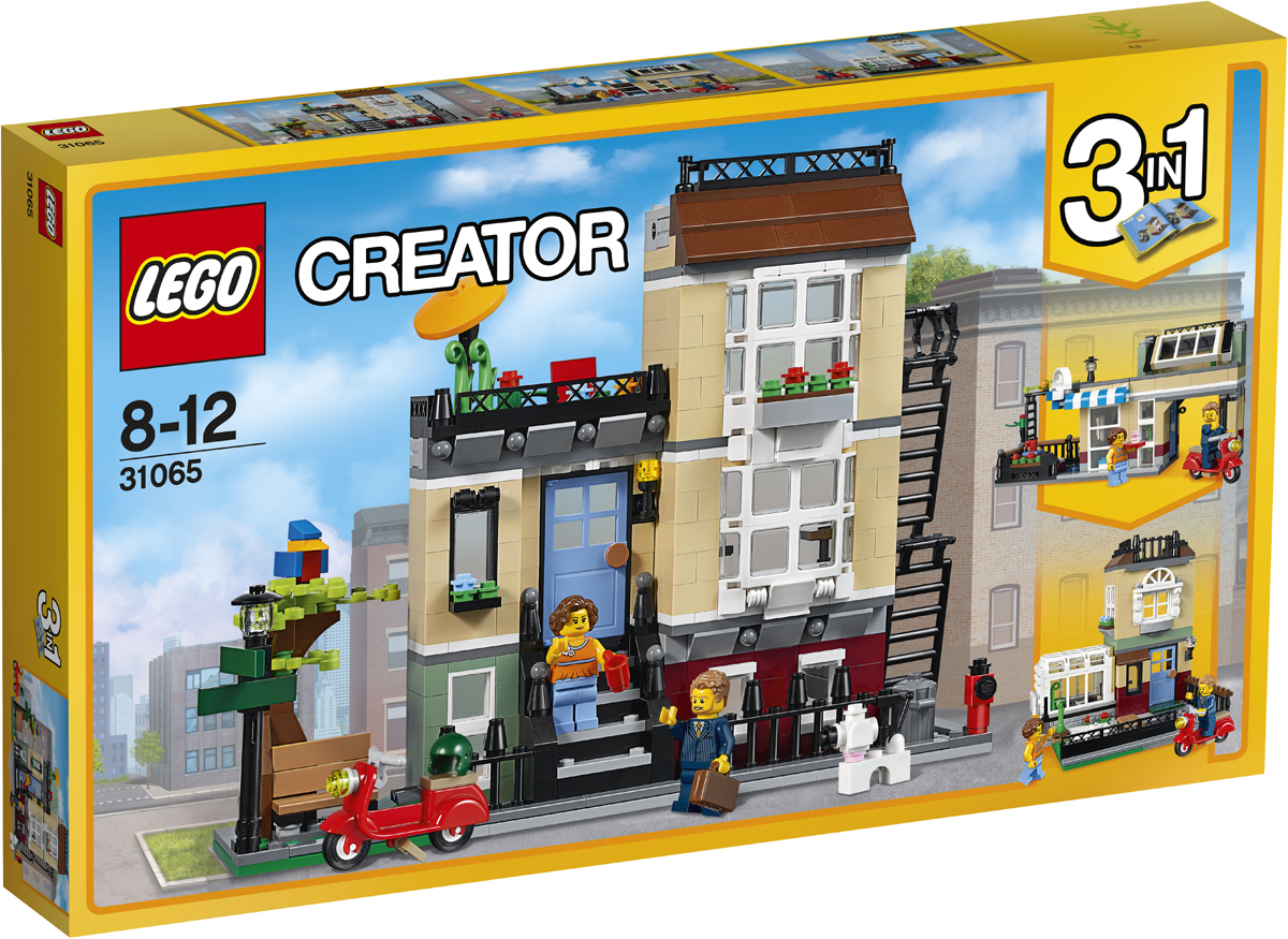 LEGO Creator Конструктор Домик в пригороде 3106531065 LEGO Creator Конструктор Домик в пригороде 3106531065К синей входной двери этого очаровательного трехуровневого таунхауса ведёт небольшая лесенка. Внутри ты обнаружишь много интересного! Например, в уютной гостиной стоят телевизор с плоским экраном и диван, а ещё в доме есть комната с камином и кухня со всем необходимым. Если ты поднимешься по лестнице на второй этаж, там ты найдёшь удобную спальню, с балкона которой открывается вид на парк. Здесь ты можешь разводить цветы или наслаждаться коктейлями, укрывшись от солнца под зонтиком. А если тебе надоест сидеть дома, отправляйся на прогулку с милой собачкой или покатайся на крутом скутере! Этот удивительный набор трансформируется в Городское кафе или Пригородный дом с теплицей.