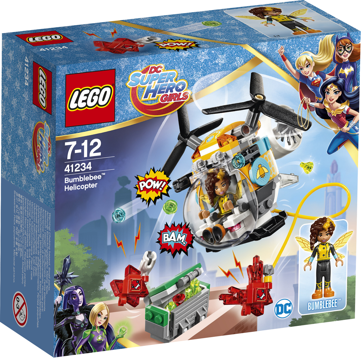 LEGO DC Super Hero Girls Конструктор Вертолет Бамблби 4123441234 LEGO DC Super Hero Girls Конструктор Вертолет Бамблби 4123441234Осторожно! Злые красные Криптомиты хотят украсть кристаллы, чтобы создать новых монстров! Помоги Бамблби сбросить их с вертолета, прежде чем они доберутся до грузового отсека. Стреляй из шипомётов! Обезвредь маленьких злодеев и защити кристаллы!