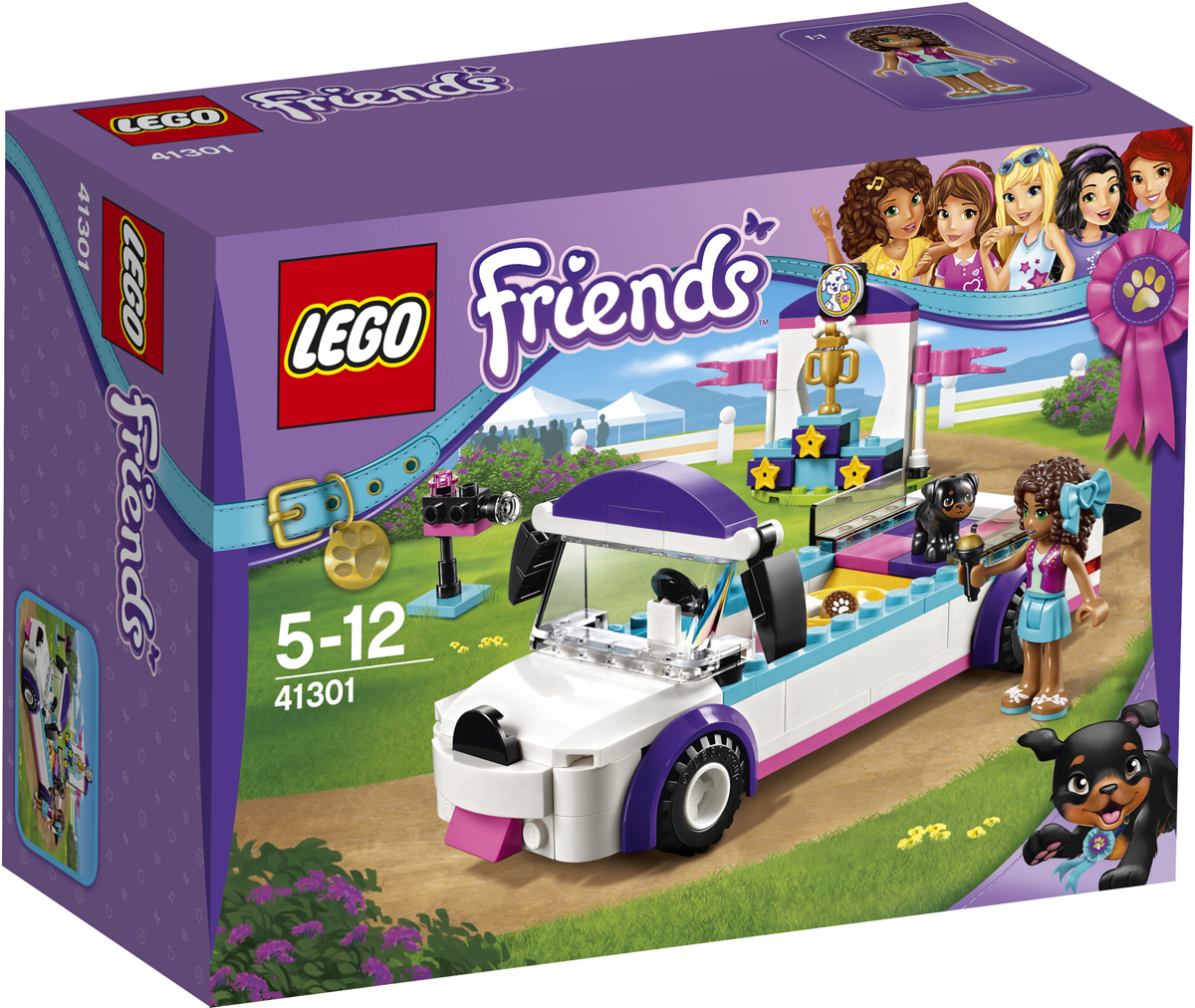 LEGO Friends Конструктор Выставка щенков Награждение 4130141301 LEGO Friends Конструктор Выставка щенков Награждение 4130141301Прыгай в лимузин вместе с Андреа и её замечательным щенком Аполло. Он выиграл приз за свои удивительные трюки и едет его забирать. Лимузин — идеальное средство передвижения для собак. Он даже выглядит как милый щенок, и в нем много места для друзей. Проведи Аполло на пьедестал, пока Андреа показывает приз перед телекамерой. Ещё для него приготовлены вкусные лакомства!