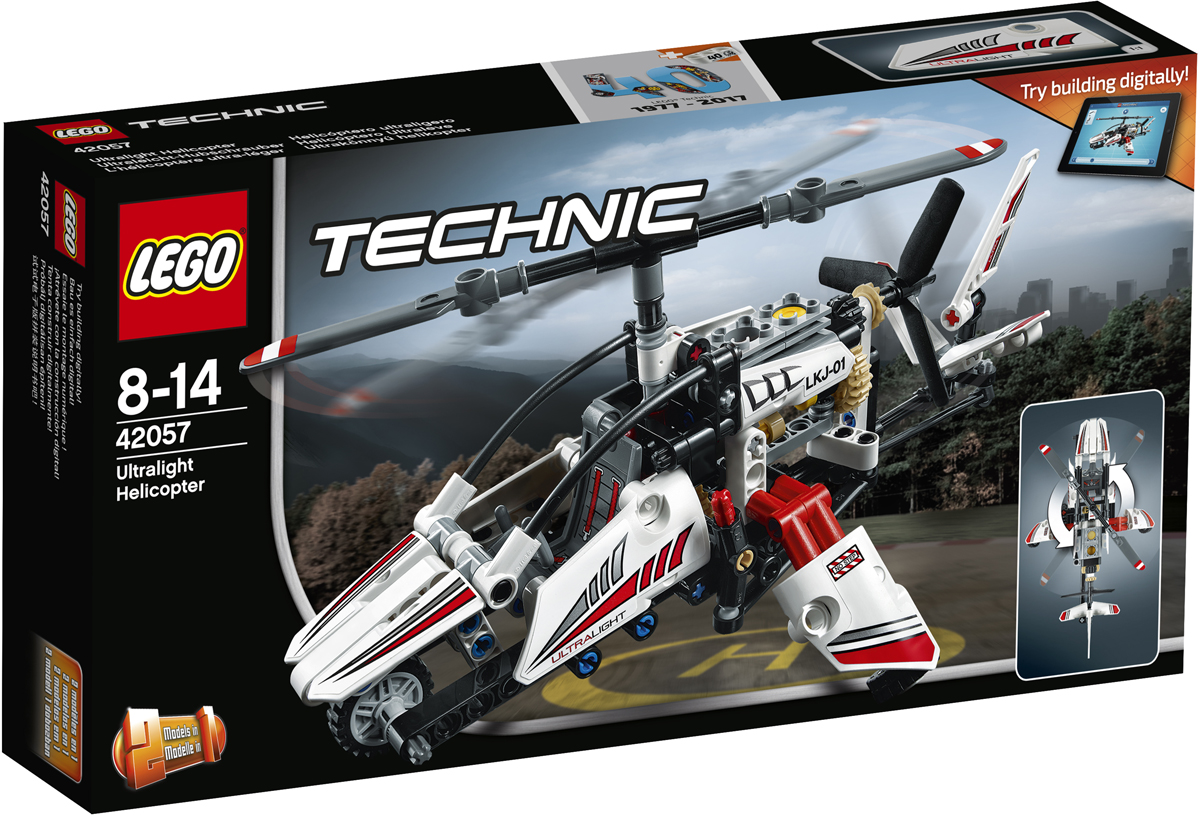 LEGO Technic Конструктор Сверхлегкий вертолет 4205742057 LEGO Technic Конструктор Сверхлегкий вертолет 4205742057Забирайся в открытую кабину высокотехнологичного, потрясающего сверхлёгкого вертолёта, выполненного в бело-красно-чёрной гамме и украшенного классными наклейками. С помощью джойстика управляй хвостовым рулем, крути зубчатое колесо, и увидишь, как заработают главный винт, хвостовой винт и пружина двигателя. Эта модель LEGO Technic 2-в-1 может быть перестроена в экспериментальный самолёт! Интерактивное интернет-приложение с цифровыми 3D-инструкциями по сборке LEGO для обеих моделей доступно онлайн!