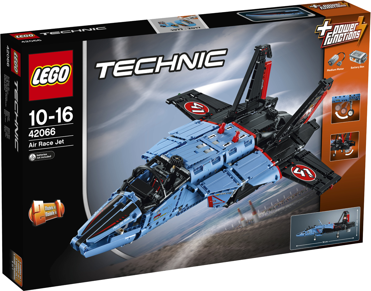 LEGO Technic Конструктор Сверхзвуковой истребитель 4206642066 LEGO Technic Конструктор Сверхзвуковой истребитель 4206642066Получи истинное удовольствие от сборки этого суперкрутого аэродинамического истребителя LEGO Technic, голубого, чёрного и красного цветов с классными гоночными наклейками и множеством реалистичных деталей и удивительными механическими функциями. Заведи входящий в набор мотор, чтобы поставить сопло реактивного двигателя в вертикальное или горизонтальное положение, открыть фюзеляж, выпустить и поднять шасси, открыть люк и увидеть вращающийся турбореактивный двигатель и отрегулировать положение закрылок! Эта удивительная модель также оснащена многофункциональным рулевым управлением, подвижными хвостовыми рулями и открывающейся кабиной. Когда захочешь решить новую задачу, собери частный реактивный самолёт!