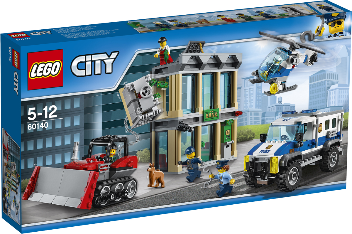 LEGO City Конструктор Ограбление на бульдозере 6014060140 LEGO City Конструктор Ограбление на бульдозере 6014060140Вызывайте ударную группу полиции. Воры пытаются ограбить банк! Заводите полицейский грузовик, а потом отправляйте на место преступления вертолет с прожектором, чтобы можно было следить за происходящим внизу. Не упустите из виду бульдозер воришек. Они пытаются вытащить сейф из стены! Вызовите полицию, полицейскую собаку и ударную группу, чтобы окружить воров, пресечь преступление и вернуть украденную добычу! Набор включает в себя 561 разноцветный пластиковый элемент. Конструктор - это один из самых увлекательных и веселых способов времяпрепровождения. Ребенок сможет часами играть с конструктором, придумывая различные ситуации и истории.