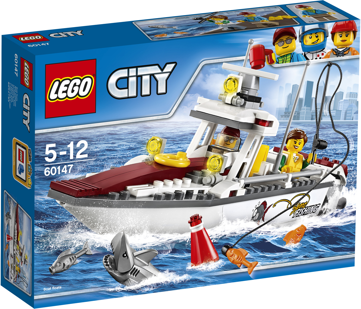 LEGO City Конструктор Рыболовный катер 6014760147 LEGO City Конструктор Рыболовный катер 6014760147Берите свой спасательный жилет и удочку и вперед - в бухту! Прыгайте в рыболовный катер, устанавливайте подвесные моторы и отправляйтесь туда, где поглубже. Закидывайте удочку и немного подождите. Поглядите-ка, это акула? Пусть она утащит вашу добычу, в море много другой рыбы! Набор включает в себя 144 разноцветных пластиковых элемента. Конструктор - это один из самых увлекательных и веселых способов времяпрепровождения. Ребенок сможет часами играть с конструктором, придумывая различные ситуации и истории.