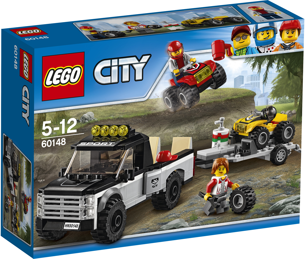 LEGO City Конструктор Гоночная команда 6014860148 LEGO City Конструктор Гоночная команда 6014860148Разогрейте моторы квадроциклов и приготовьтесь к гонке! Опустите рампы и загрузите квадроциклы в трейлер и пикап. Потом прикрепите трейлер к пикапу и отправляйтесь в путь. Надевайте шлем, садитесь на квадроцикл и выиграйте гонку! Набор включает в себя 239 разноцветных пластиковых элементов. Конструктор - это один из самых увлекательных и веселых способов времяпрепровождения. Ребенок сможет часами играть с конструктором, придумывая различные ситуации и истории.