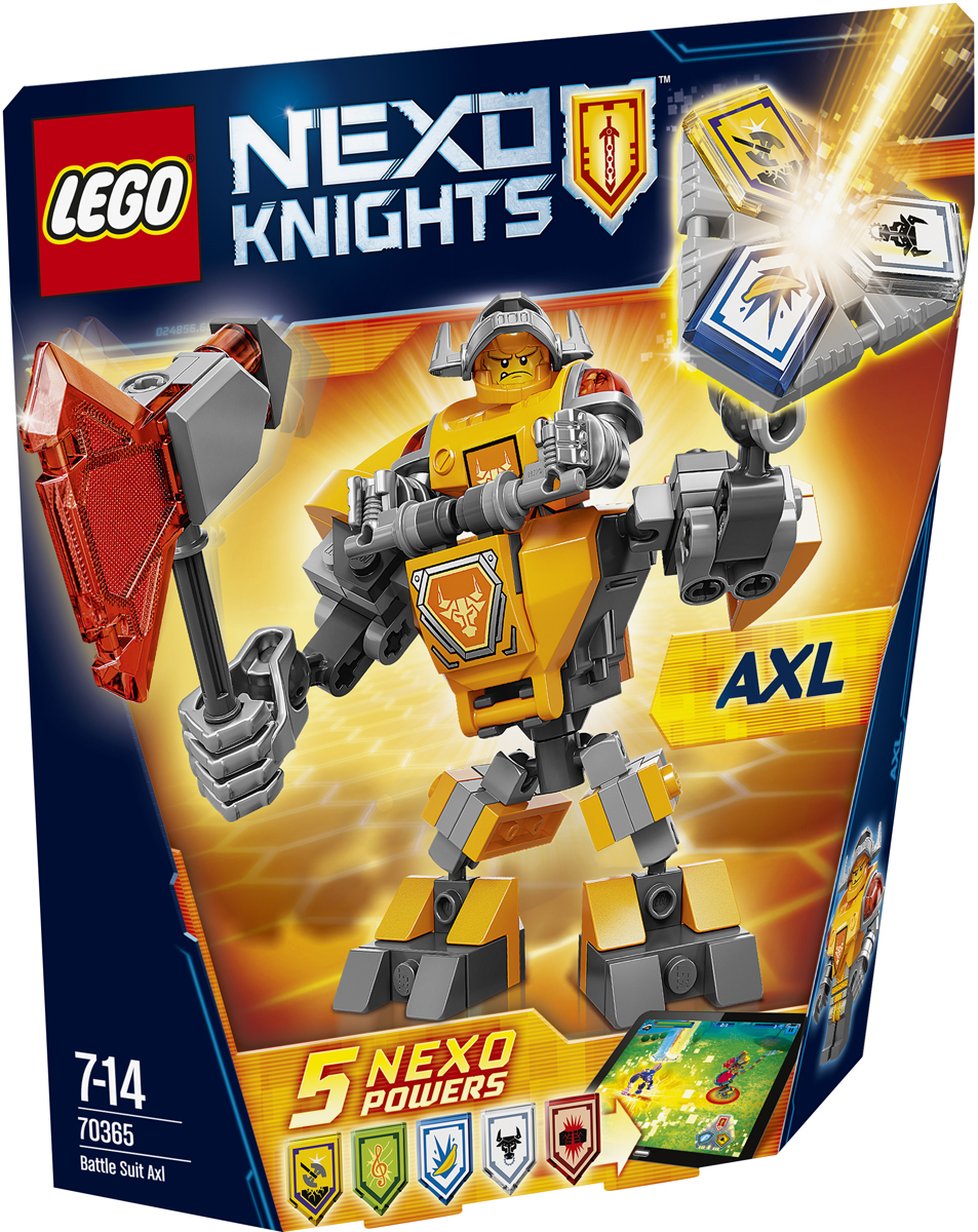 LEGO NEXO KNIGHTS Конструктор Боевые доспехи Акселя 7036570365 LEGO NEXO KNIGHTS Конструктор Боевые доспехи Акселя 7036570365Наденьте на Акселя высокотехнологичные боевые доспехи и превратите его в мощнейшую машину для сражений. Сделайте его удары огромным топором еще более мощными. А потом сами придумайте, как вам в одиночку победить Монстрокса и каменных монстров с помощью трех любых NEXO-Сил, которые вы объедините в уникальную комбинацию. Отсканируйте их при помощи бесплатного приложения LEGO NEXO KNIGHTS: MERLOK 2.0. Выберите одну из пяти NEXO-Сил: Золотой топор, Стальной минотавр, Сила музыки, Электрическая атака и Банановые бомбы. Герои NEXO KNIGHTS могут контролировать собственную комбинацию NEXO-Сил только в полном боевом облачении! Набор включает в себя 88 разноцветных пластиковых элементов. Конструктор станет замечательным сюрпризом вашему ребенку, который будет способствовать развитию мелкой моторики рук, внимательности, усидчивости и мышления. Играя с конструктором, ребенок научится собирать детали по образцу, проводить время с пользой и удовольствием.