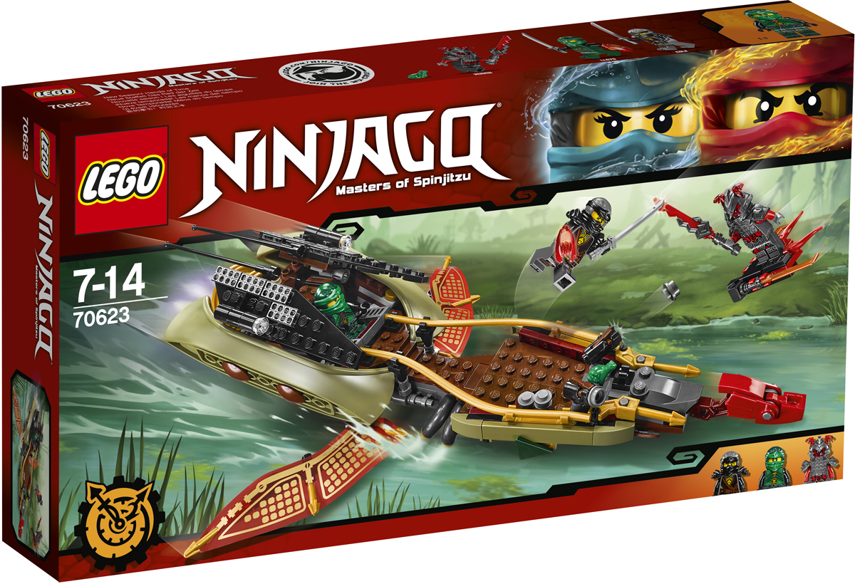 LEGO NINJAGO Конструктор Тень судьбы 7062370623 LEGO NINJAGO Конструктор Тень судьбы 7062370623Вместе с Ллойдом и Коулом отправляйся на катере/летательном аппарате на территорию Алой армии. Стреляй из шипованных шутеров, чтобы отразить атаки Вермина на ховерборде или разворачивай крылья и взлетай в небо. Потом спусти на воду каноэ и незаметно подкрадись к врагу по болоту. Куда бы ты ни направлялся, помни: Клинок, останавливающий время, всегда должен быть в руках у ниндзя.